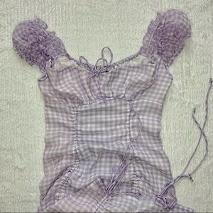 Lavender Gingham Ruched Dress